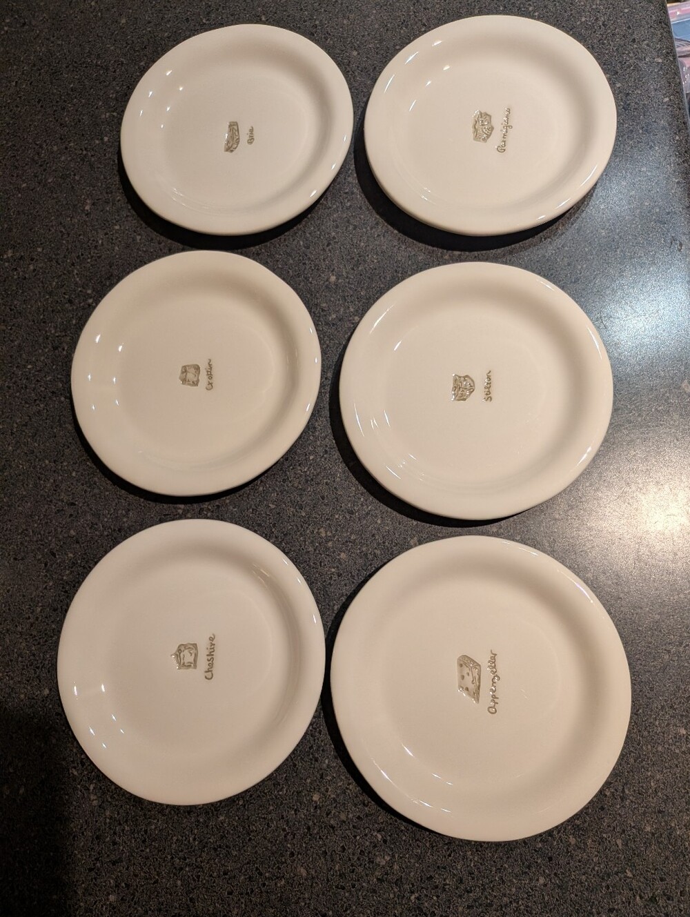 Williams Sonoma Cream Ceramic Appetizer Plates with Debossed Cheeses (Set of 6)